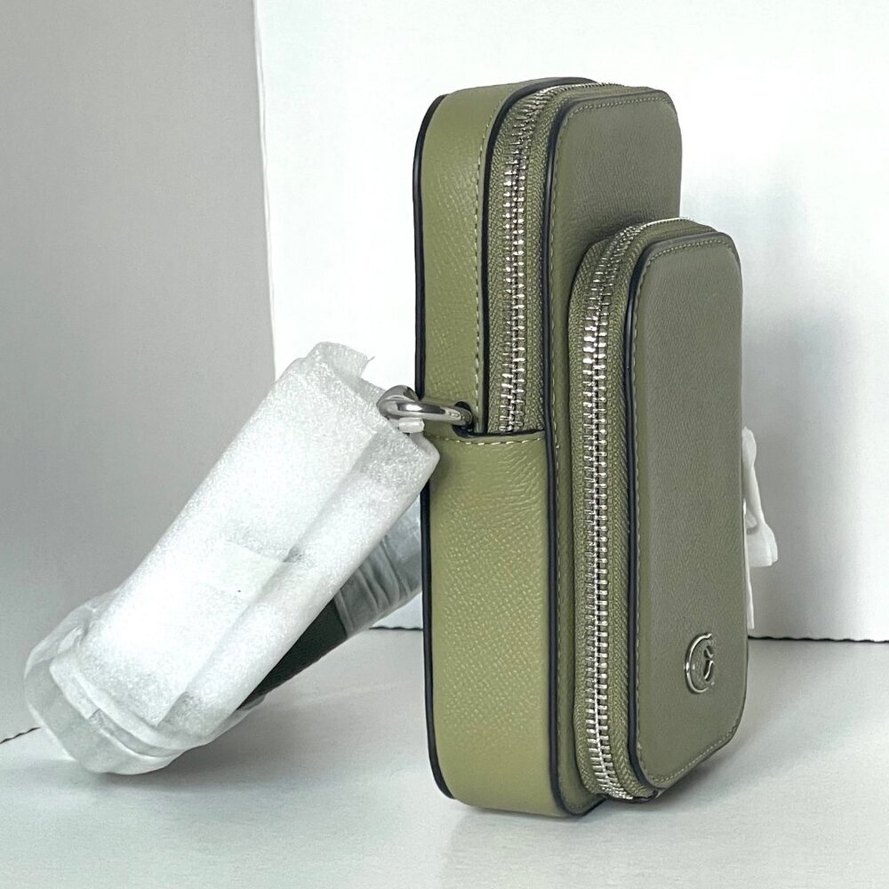 Coach Phone Crossbody Bag CP272 Crossgrain Leather Moss Pockets Unisex ORGPKG - Picture 4 of 12